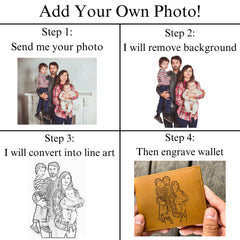 Men&#39;s leather bifold wallet, Genuine leather custom wallet, Gift for him, Husband Gift, Add your own family photo